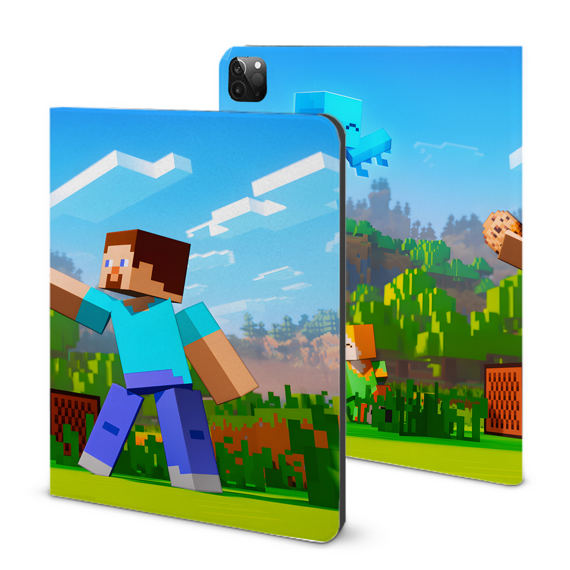 （画像用） マインクラフト ブロックの世界 Minecraft MC Block world IPadケース ペンホルダー付き ブックスタイルデザイン